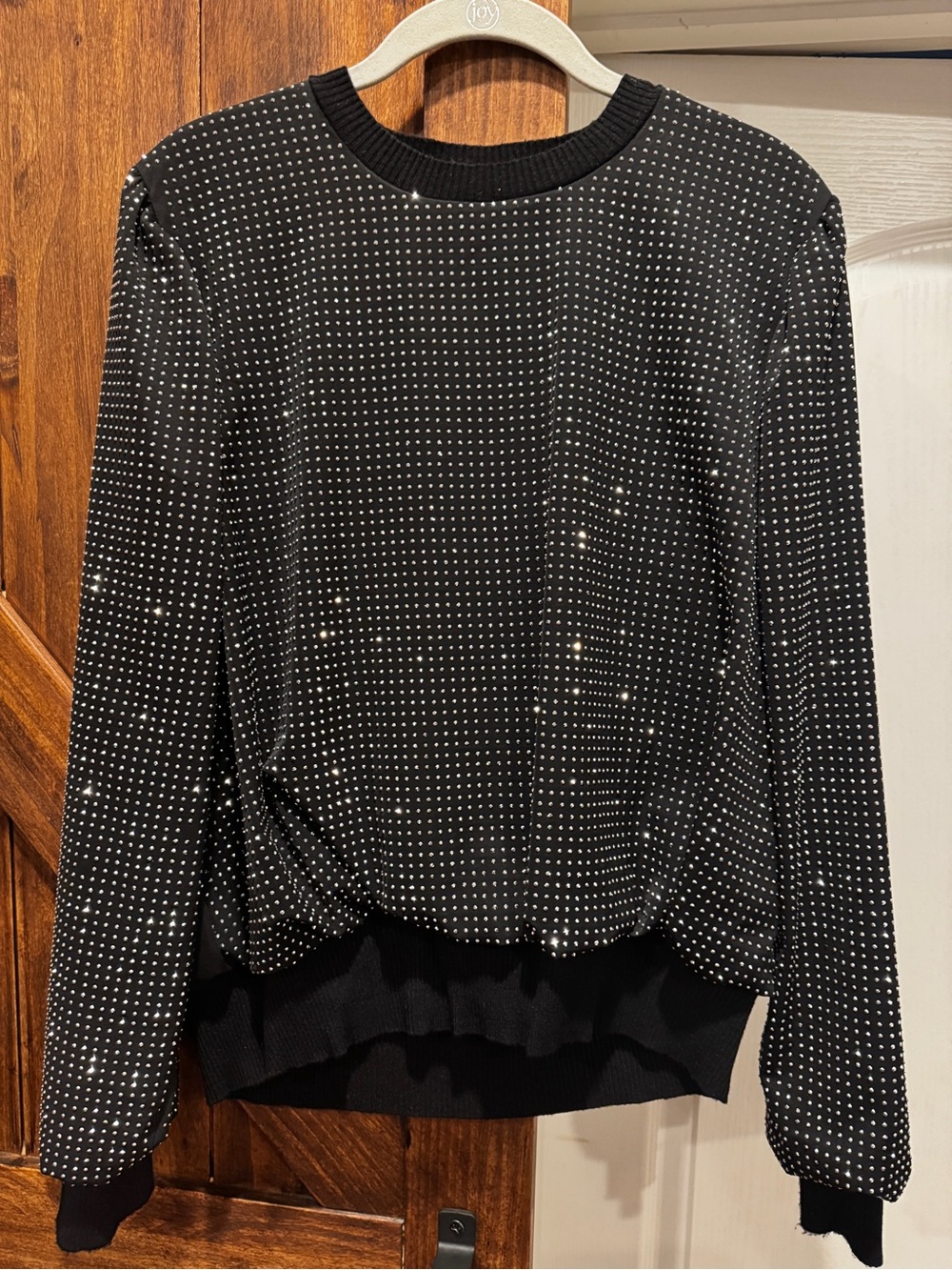 Black Rhinestone-Studded Women's Crewneck Sweater